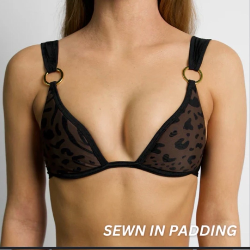*NEVER WORN* Leopard Print Bikini Top with Gold Accents